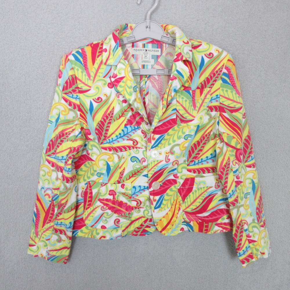 Tommy Hilfiger Blazer Womens 10P Multi Tropical Paisley Stretch Cotton Jacket